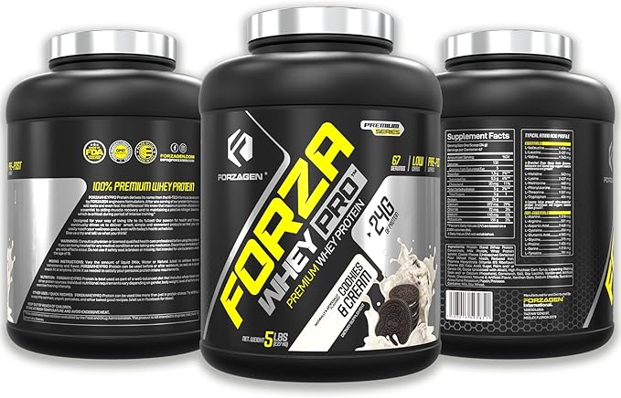 Forzagen Whey PRO Low Carb Protein Powder | 24g of Protein per Serving Low-Sugar Premium Whey for Shakes &amp Mixes for Men &amp Women BCAA | Cookies &amp Cream 5 lbs. (67 Servings)
