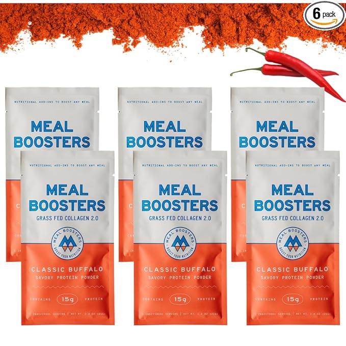 Meal Boosters Savory Buffalo Protein Powder | 15g Spicy Protein Keto Friendly Cooking Supplement for Gut Health &amp Recovery Collagen Peptides | 6 Individual Servings