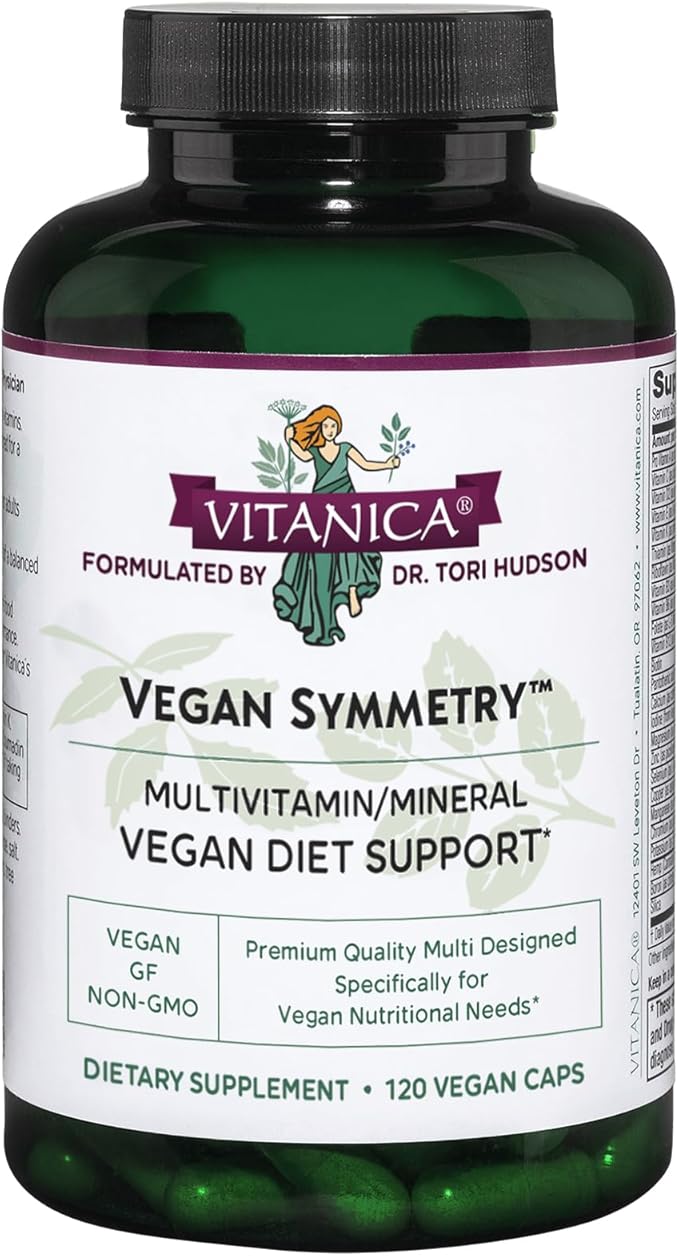 Vitanica Vegan Symmetry Non-GMO Vegan Multivitamin for Women Iron Free Gluten Free 120 Capsules