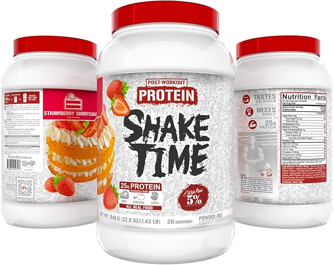 5% Nutrition Rich Piana Shake Time | 24g Animal Based Protein Drink | Grass-Fed Beef Isolate Chicken Whole Egg | No Sugar Dairy or Soy | (Strawberry Shortcake)