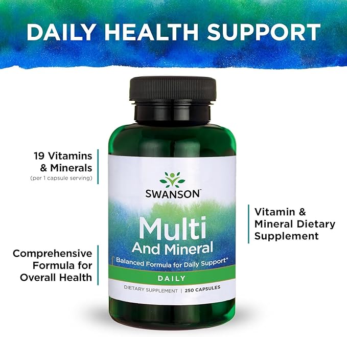 Swanson Multi and Mineral Daily Men's Women's Multivitamin Multimineral Health Supplement 250 Capsules (Caps)