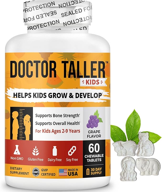 NuBest Doctor Taller Kids with Multivitamins Multimineral Calcium Chewable Tablets Calcium Supplement for Kids Ages 2 to 9 - Grape Flavor - Helps Kids Healthy - 12 Pack