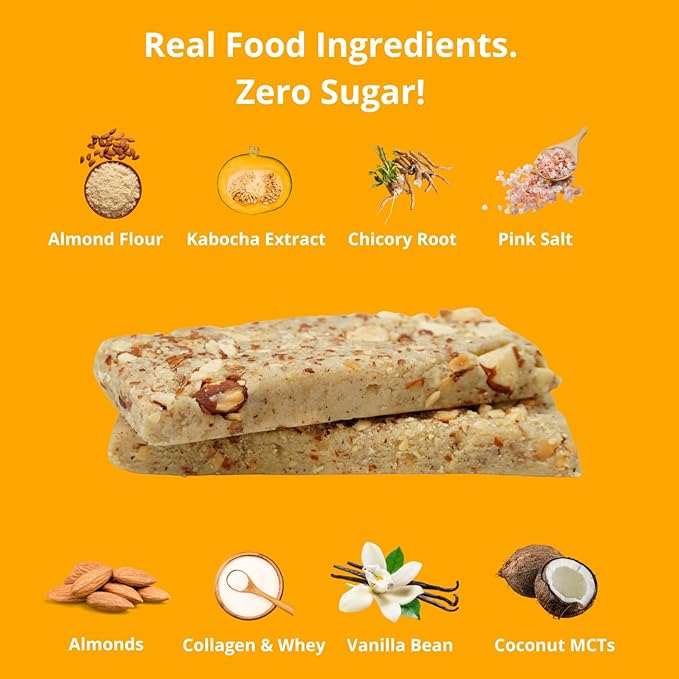BochaSweet Keto Protein Bar Vanilla Almond Crunch BochaBar 20g Grass Fed Collagen Low Carb Keto-Friendly Gluten Free 4 Count