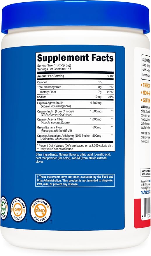 Nutricost Prebiotic Fiber Fruit Punch Flavored (1 Pound) - Vegan Gluten-Free GMO-Free