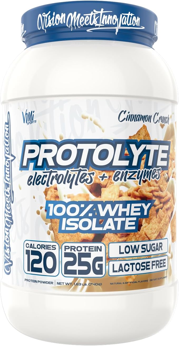 VMI Sports | ProtoLyte Whey Isolate Protein Powder | Low Calorie Whey for Weight Loss and Muscle Gain | Digestive Enzymes | Non-GMO (1.6 lb Cinnamon Crunch)