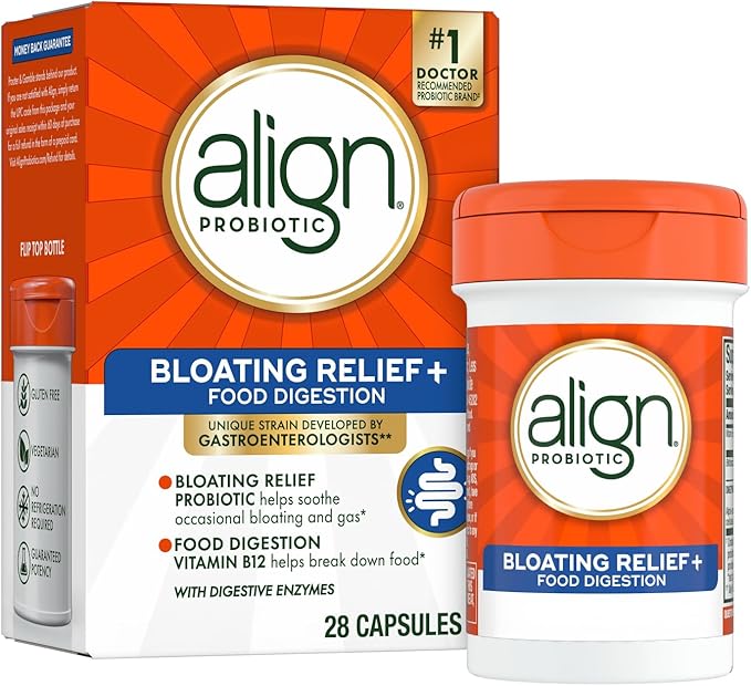 Align Probiotic Bloating Relief + Food Digestion Probiotics for Women and Men #1 Doctor Recommended Brand‡ Promotes Digestive Health and Helps Support the Metabolism of Food* 28 Capsules