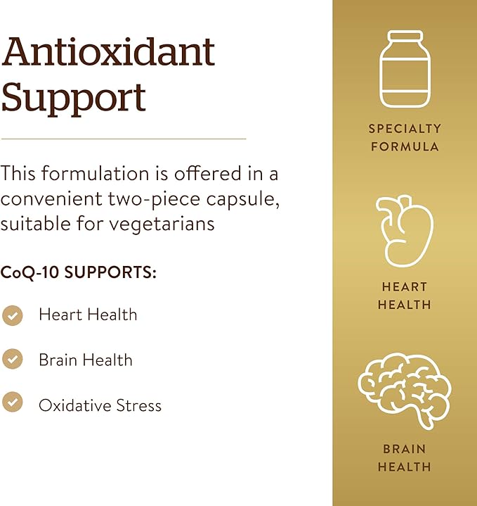 Solgar Vegetarian CoQ-10 200 mg 60 Vegetable Capsules - Heart Healthy Protective Antioxidant - Coenzyme Q10 (CoQ-10) Supplement - Vegan Gluten Free Dairy Free Kosher - 60 Servings
