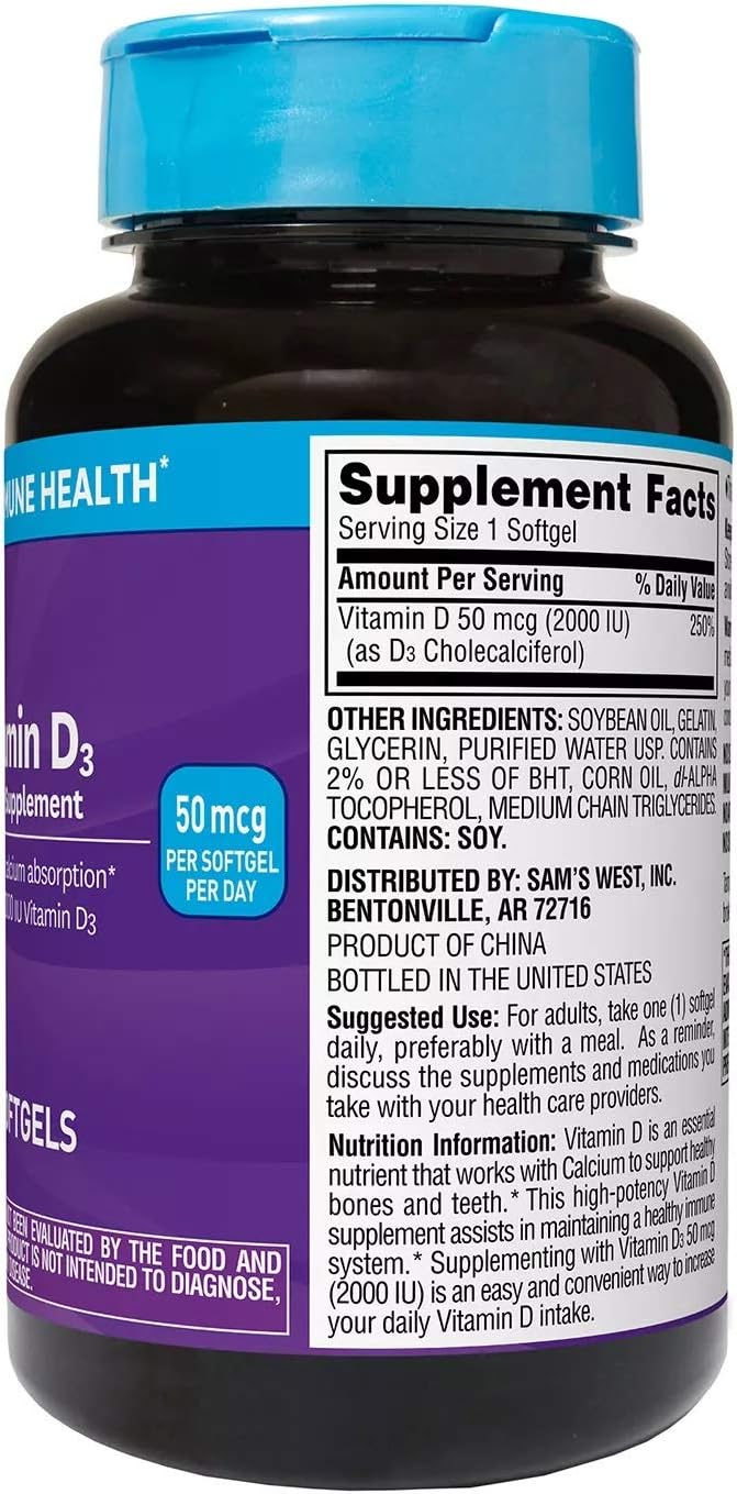 Member's Mark Vitamin D3 50 mcg (2000 IU) Dietary Supplement (400ct) (Pack of 2)