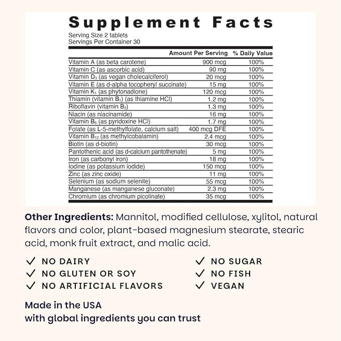 EZ Melts Multivitamin + Iron - Daily Multivitamin for Women &amp Men - Supports Healthy Energy Levels &amp Antioxidant Protection - Non-GMO &amp Vegan - Tropical Cherry - 60 Dissolvable Tablets (30