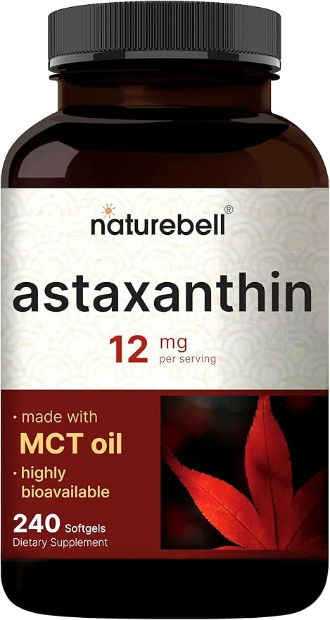 NatureBell Maximum Strength Astaxanthin 12mg 240 Softgels - 4 Month Supply - Natural Antioxidant from Haematococcus Pluvialis Microalgae | Non-GMO Gluten Free
