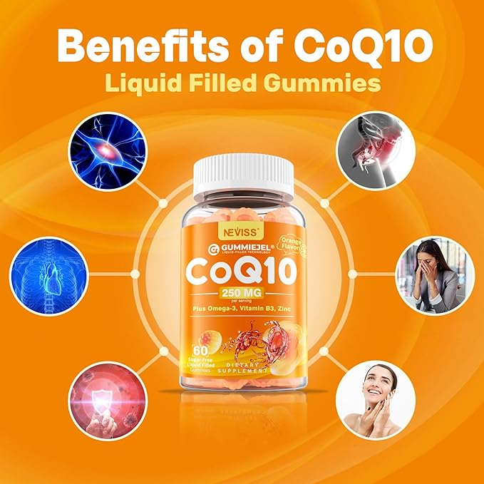 Sugar-Free CoQ10-250mg Filled Gummies - 4 Months Supply - Plus Omega-3 Vitamin B3 &amp Zinc High Absorption Coenzyme Q10 Supplements for Hear-t Health Cellular Energy &amp Antioxidant Support 2-