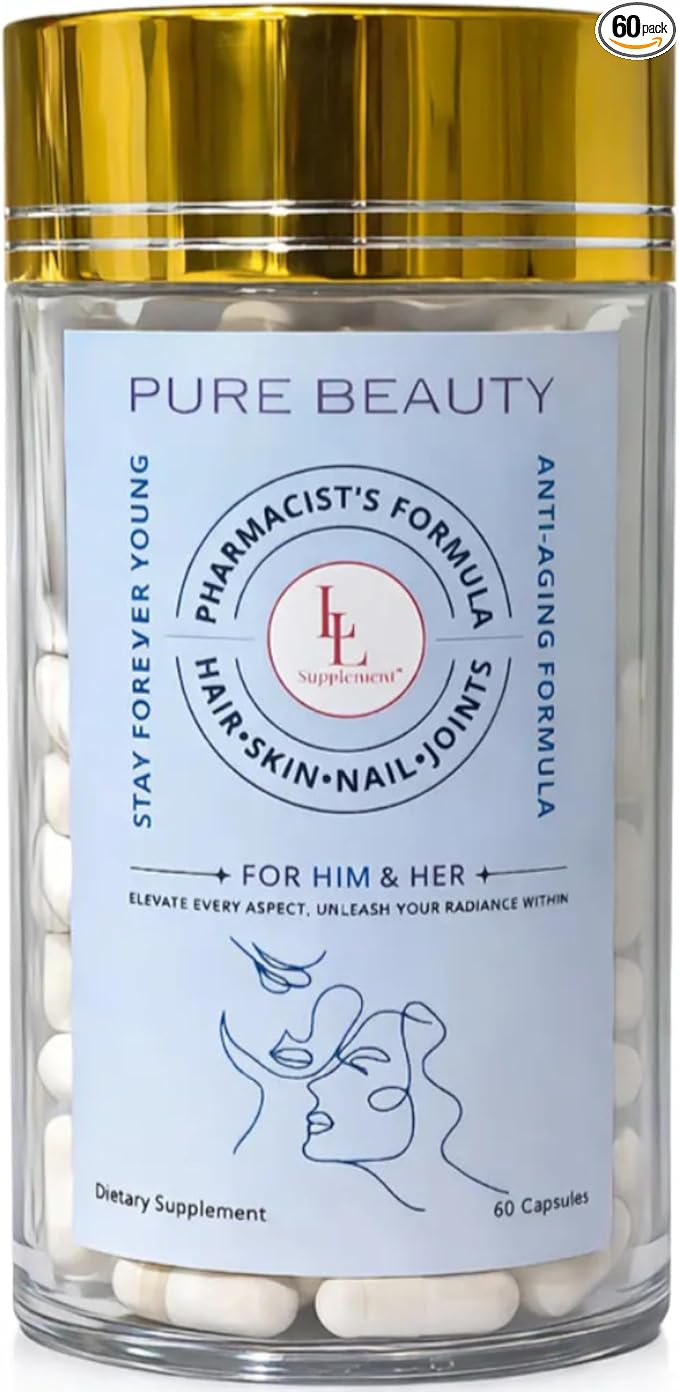 LL Supplement Pure Beauty Skin Nails Hair Joints Support – Anti-Aging Supplement with Clinical‑Grade Nutrients – Pharmacist Crafted – Gold Cap Edition – 60 Capsules