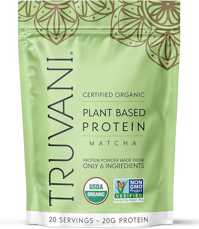 Truvani Vegan Pea Protein Powder | Matcha | 20g Organic Plant Based Protein | 20 Servings | Keto | Gluten &amp Dairy Free | Low Carb | No Added Sugar