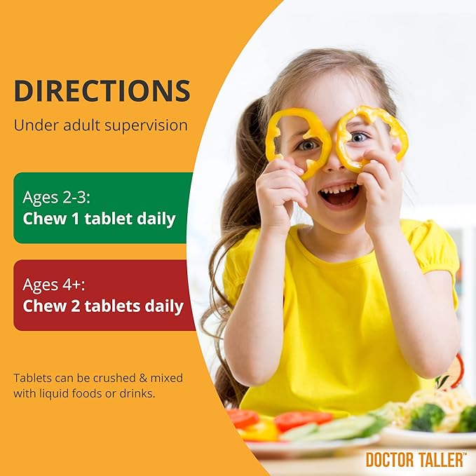 Doctor Taller Kids by NuBest - Support Healthy Growth of with Multivitamins and Multiminerals for Ages 2 to 9 Grape Flavor 180 Vegan Chewable Tablets | 3 Month Supply White