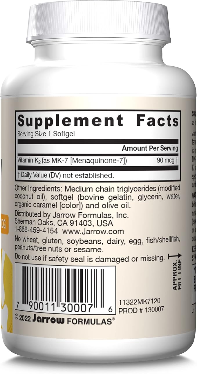 Jarrow Formulas MK-7 90 mcg - Bioactive Form of Vitamin K2-120 Servings (Softgels) - for Bone &amp Cardiovascular Health - Vitamin K2 MK-7 Dietary Supplement - Gluten-Free
