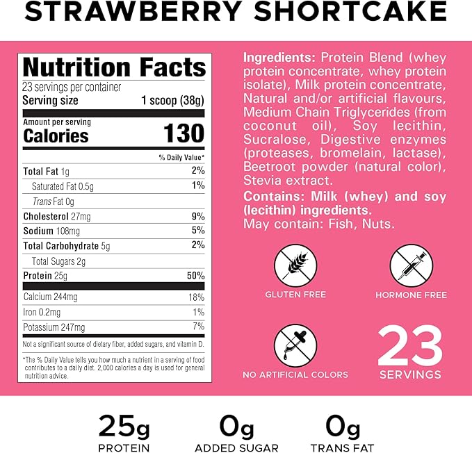 Revolution Nutrition High Whey Protein Powder 2LB Whey Isolate Gluten Free Lean Muscle Mass for Men &amp Women 25g of Protein Per Scoop 908 g 24 Servings (Strawberry Shortcake 2 Pound)
