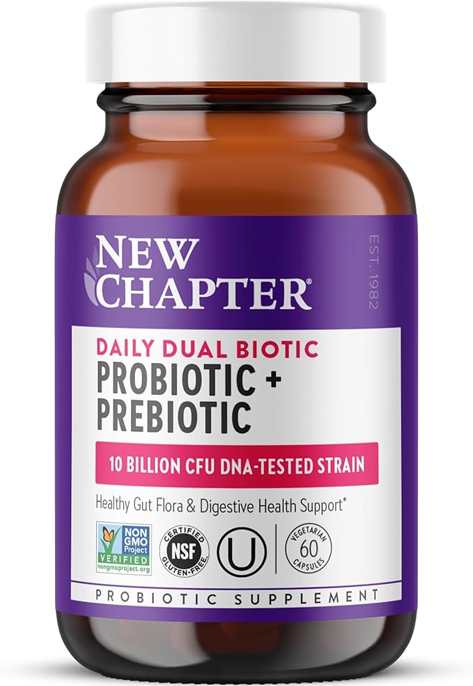 New Chapter Daily Dual Biotic Probiotic + Prebiotic for Digestion &amp Microbiome Health 100% Vegan Soy Free Non-GMO 60 Count (2 Month Supply)