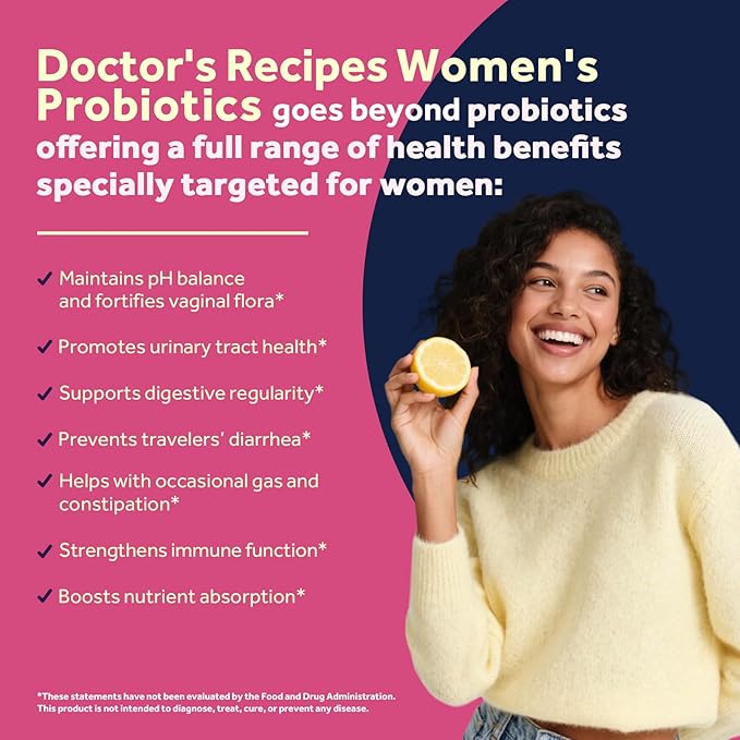 Doctor's Recipes Probiotics for Women 100 Billion CFU 32 Strains with Prebiotic Enzymes &amp Cranberry Shelf Stable Delayed Release 30 Caps