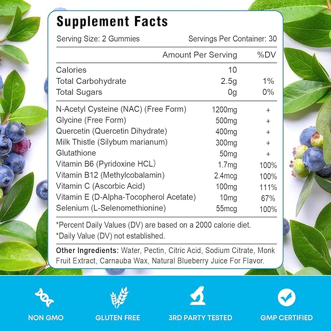NAC Gummies NAC Supplement with Milk Thistle Selenium B6 B12 - Antioxidant Immune Support - N Acetyl Cysteine 600 mg per Gummy - 2 Month Supply 120 Cts