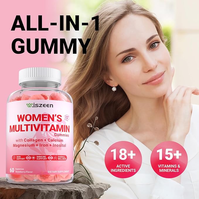 Womens Multivitamin Gummies with Biotin Collagen Calcium Magnesium Inositol Folate Iron Vitamin A C D E - Multi Vitamins &amp Minerals - Multivitamin for Women Supplement