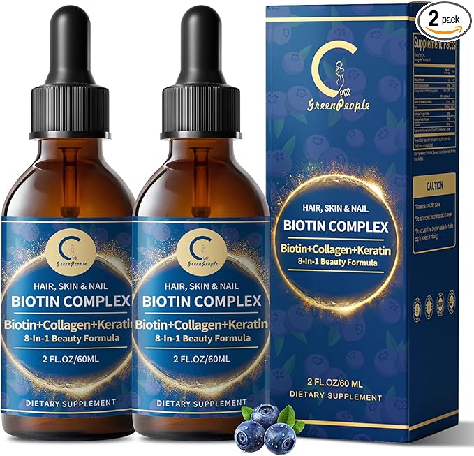 Liquid Biotin &amp Collagen Drops 20000mcg--High Potency Hair Growth Vitamin Support - Biotin and Liquid Collagen Supplement for Women &amp Men - Glowing Skin Support Healthy Hair &amp Nail Growt