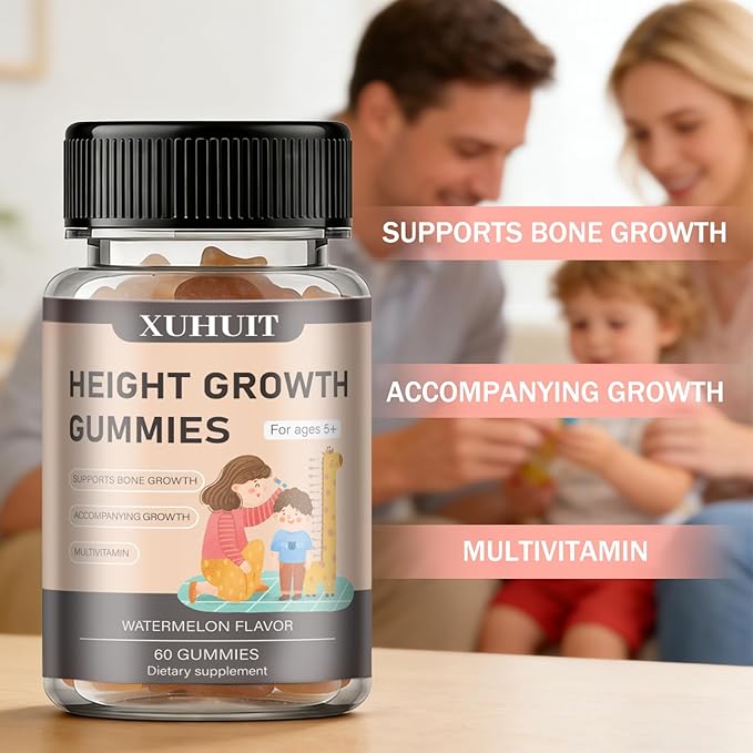Growth Support Gummies for Kids Teens &amp Adults | with Vitamin D3 K2 Calcium &amp Ashwagandha | Watermelon Flavor for Daily Nutrition (1)