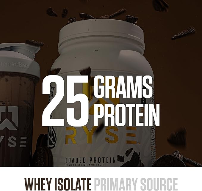 RYSE Loaded Protein Powder - Chocolate Cookie Blast - 25g Whey Protein Isolate &amp Concentrate with Prebiotic Fiber &amp MCTs - Low Carb Low Sugar Digestive-Friendly - 20 Servings / 1.5 lb Tub