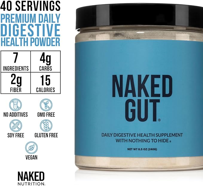 NAKED Gut - Daily Gut Health Supplement - Natural Gut Health Powder for Gut Cleanse Digestive Support GMO-Free Soy-Free Gluten-Free Vegan and Hypoallergenic 40 Servings