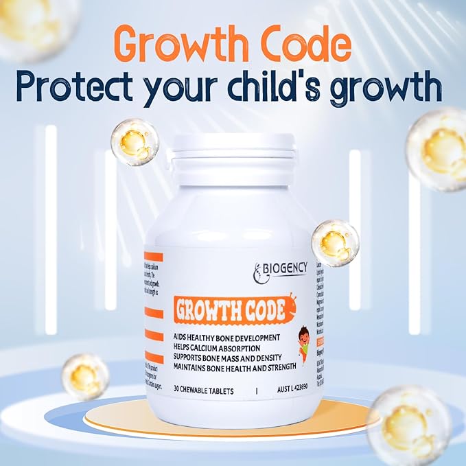 1 Pack Growth Code Natural Growth Supplement for Children and Teens - Vitamins D3 K2 Niacinamide Bone Strengthening - Children's Vitamins Made in Australia 30 Tablets