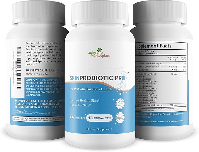 Skin Probiotic Pro - Support Healthy Skin from the Inside Out with a Probiotic Skin Health Support - Help Support Decreased Blemishes Pimples Redness - Probiotics for Hydrated &amp Healthy Looking