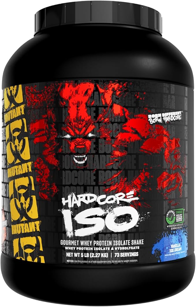 Mutant Hardcore ISO Whey Protein Isolate Powder Acts Fast to Help Recover Build Muscle Bulk and Strength 5 lb - Vanilla Ice Cream