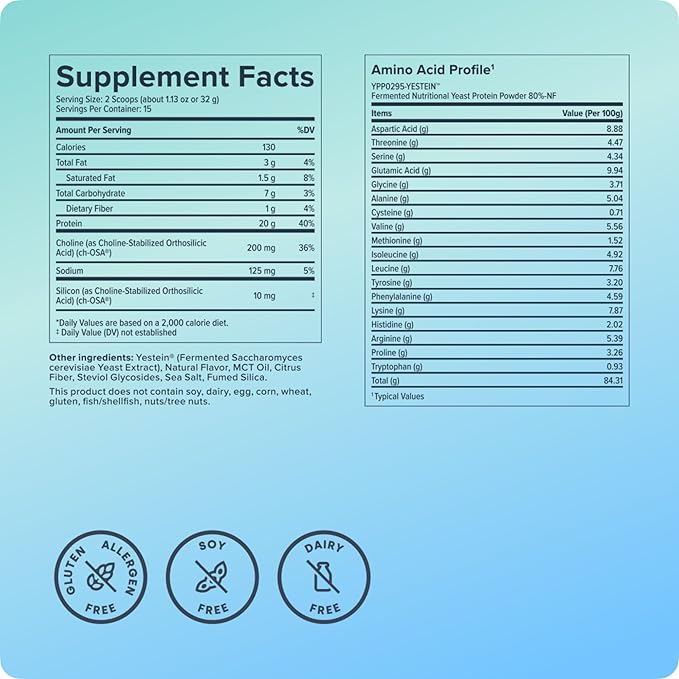 Biosil Daily Beauty Protein Vanilla - 17 oz - Vegan Protein + Collagen Powder for Strength Recovery Skin Hair Nails &amp Joints - Patented ch-OSA Generates Natural Production - 15 Servings