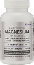 High Absorption Magnesium Complex Supplement 444mg 120Cap | 7 Forms Citrate Glycinate Malate Aspartate Taurate Gluconate Oxide + B6 B12 D3 Zinc Selenium Manganese | Stress Sleep Calm Muscle Heart