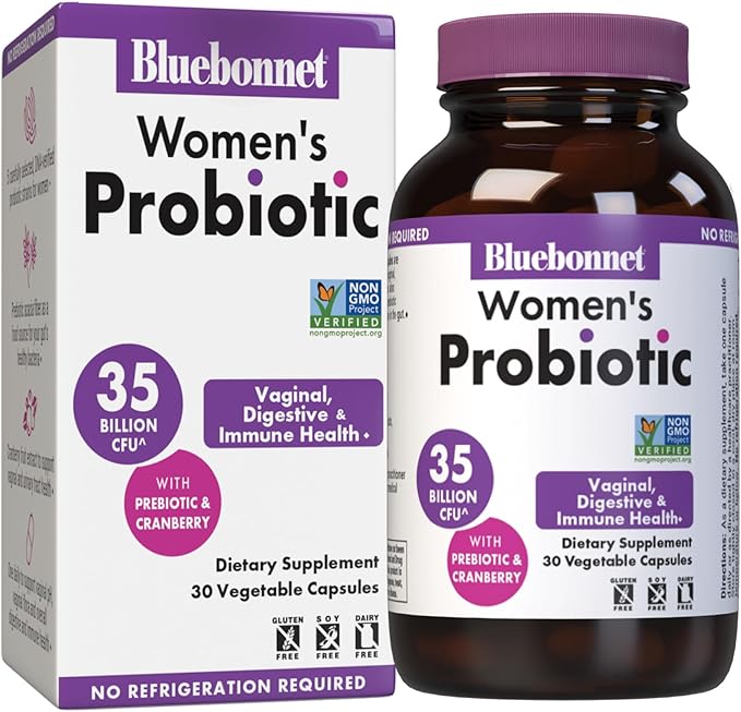 BlueBonnet Nutrition Women’s Probiotic 35 Billion CFU^ Shelf Stable - Urinary Tract Vaginal pH Digestive Immune* - Prebiotic and Cranberry - Non-GMO Free of Dairy Gluten &amp Soy - 30 Servings
