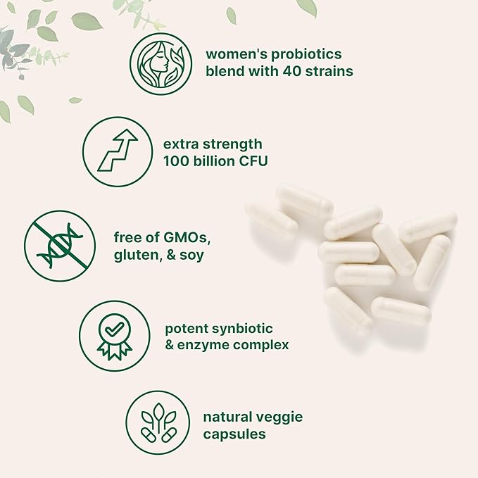 Micro Ingredients Probiotics for Women 100 Billion CFU 120 Veggie Capsules | 40 Strains Womens Probiotic Blend with Cranberry D-Mannose &amp More | pH Balance Urinary Tract &amp Gut Health Suppor