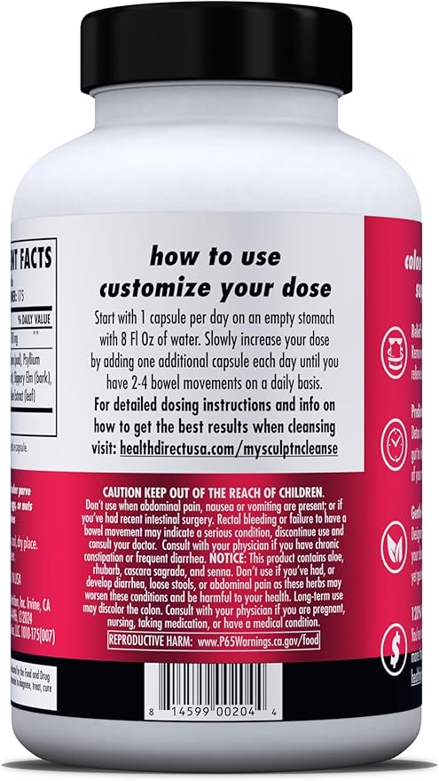 HEALTH DIRECT Sculpt n' Cleanse - Herbal Colon Cleanse for Digestive Health &amp Regularity - Natural Detox &amp Gut Flush Supplement - 175 Veggie Capsules