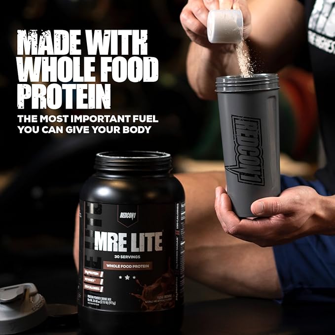 REDCON1 MRE Lite Whole Food Protein Powder Peanut Butter Cookie - Low Carb &amp Whey Free Meal Replacement with Animal Protein Blends - Easy to Digest Supplement Made with MCT Oils (30 Servings)