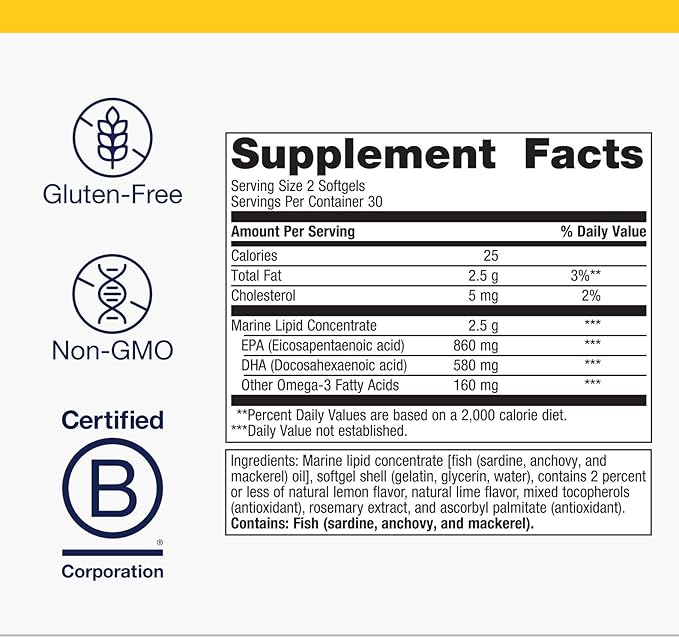 Metagenics OmegaGenics Fish Oil EPA-DHA 720 mg - High Potency Omega-3 Supplement* - Supports Heart Joint Brain &amp Immune Health* - Sustainably Sourced Purity-Tested Fish Oil - 60 Softgels