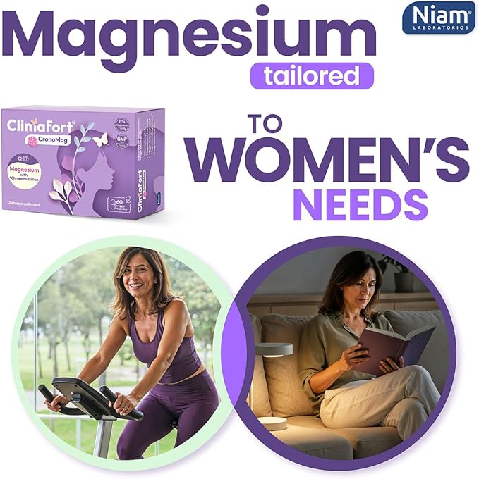 ClimaFort CronoMag | Magnesium for Women in Menopause | 5 Salts Bisglycinate + Glycerophosphate | B12 | Energy Supplement | 1 Month Supply