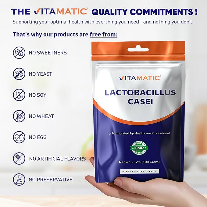 Vitamatic Lactobacillus Casei Probiotic Powder - Digestive Health Support - 100 Gram (3.5 OZ) - 100 Servings
