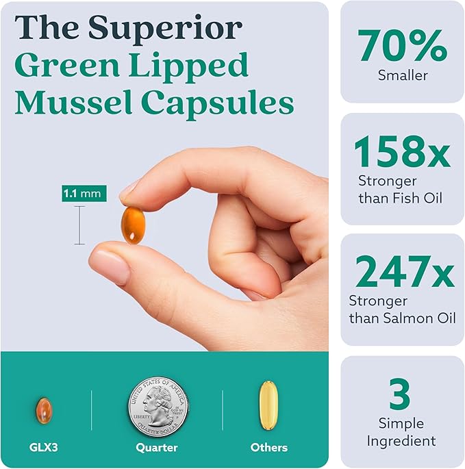 GLX3 Joint Support Extra Strength Omega-3 Supplement | Premium New Zealand Green Lipped Mussel Oil - Comfort Flexibility Muscle Recovery - ETA EPA DHA Omega 3 Capsules 2 Month
