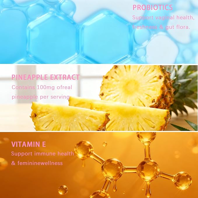Feminine Balance Gummies for Women - Vegan Pineapple Gummy Vitamins Supports Vaginal pH &amp Healthy Flora 60 Gummies (30-Day Supply) (1)