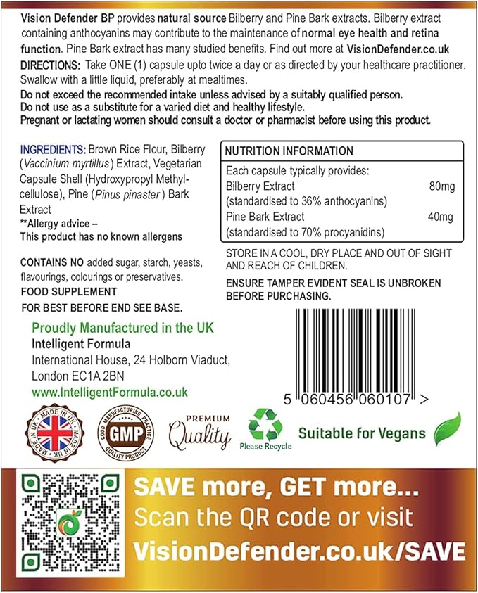 Vision Defender BP and Vision Defender Omega Eye Care Bundle – Eye Supplements to Support Eye Health with Bilberry Pine Bark Omega-3 Fish Oil (EPA DHA) Vitamin E. Made in UK by Eye Specialists