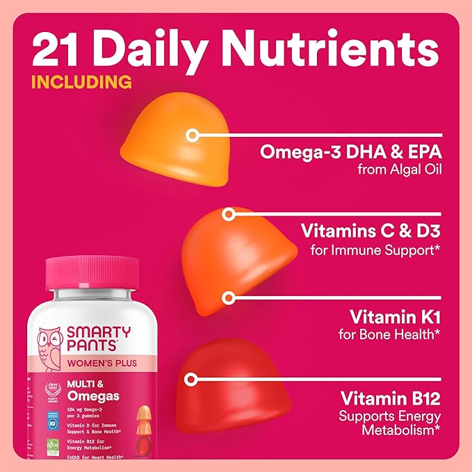 SmartyPants Family Daily Nutrition Bundle: Kids + Women’s Multivitamin Gummies with Omega-3 Vitamins D3 B12 A &amp Zinc – Gluten Free Non-GMO Clean Label Certified 60 &amp 90 Count (Pack of 2)