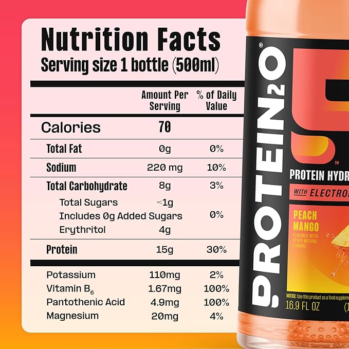Protein2o 15g Whey Protein Infused WaterPeach Mango16.9 Oz Bottle(Pack of 24)