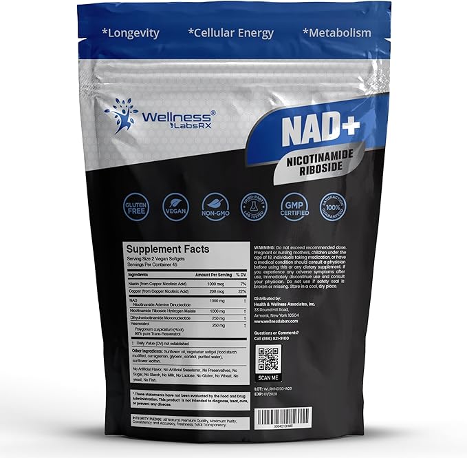 Liposomal NAD+ Supplement - NAD Softgels Nicotinamide Riboside Resveratrol - 2500mg Liposomal NAD Supplements for Women - Metabolism Support Support Cellular Health and Longevity - 2 Pack