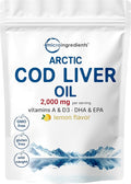 Cod Liver Oil 2000mg Per Serving 360 Softgels | Burpless Lemon Flavored – Rich in Omega 3 Vitamins A &amp D3 EPA DHA | Wild Caught Arctic Deep Sea Fish | Heart Brain &amp Immune Supplement