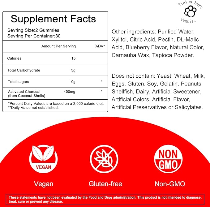 Activated Charcoal Gummies 400mg Magnesium Oxide Gummies 500mg Sugar Free for Adults &amp Kids Quicker to Cleanse Detox Gas Relief Gut &amp Oral Health Best Mg Form for ‘Digestion’