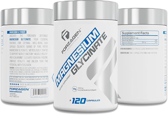 Forzagen Magnesium Glycinate Supplement 500mg 120 Capsules Essential Mineral Support for Nerve Function Muscle Health and Daily Wellness