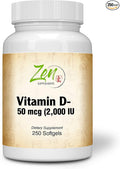 Zen Supplements - Vitamin D-3 2000 IU 250-Softgel - Supports Healthy Muscle Function Bone Health &amp Immune Support